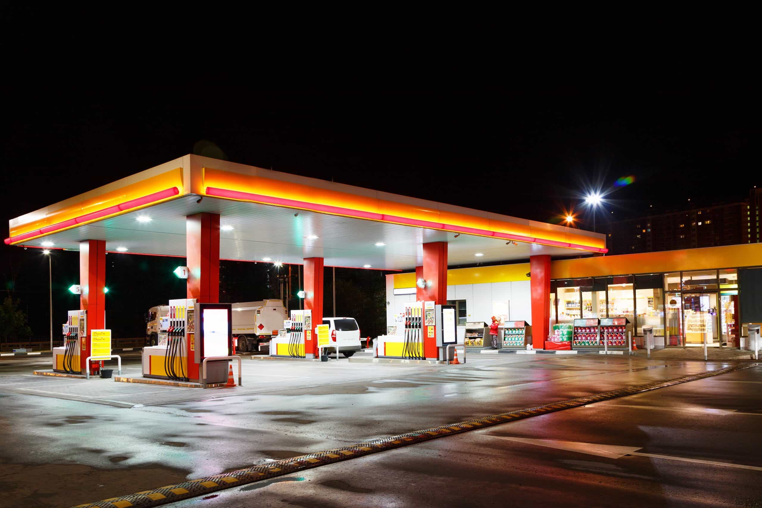 Petrol,Gas,Station,Station,At,Night,With,Lights,On,And