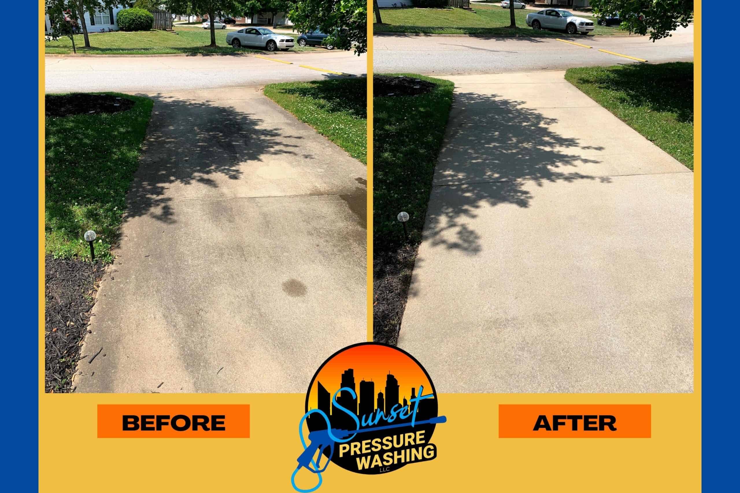 before and after pressure washing a driveway